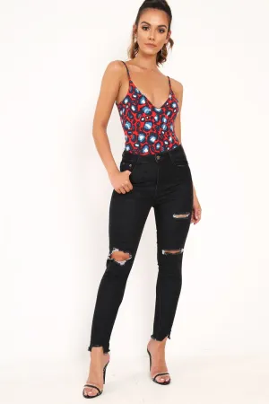 Blue Black Distressed Skinny Jeans - Pellie